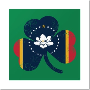 Mississippi Flag Shamrock Irish St Patrick's Day Posters and Art